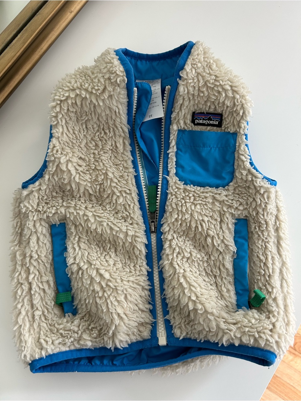 Patagonia Retro-X Blue and Cream Sherpa-Lined Vest
